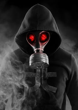 Person in Gas Mask and Hoodie