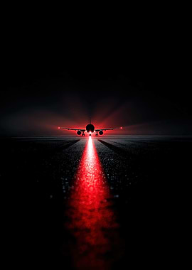 Airplane on runway at night
