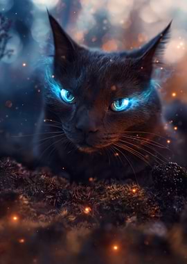 Mystical Black Cat with Glowing Eyes