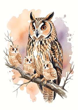 Family of Owls on a Branch