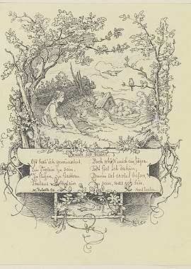 Vintage Illustration with Poem and Nature Scene