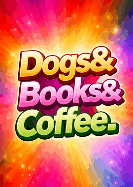 Dogs Books Coffee Text Art
