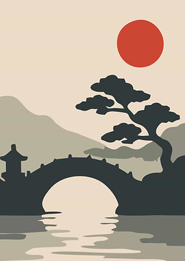 Japanese Bridge and Sun