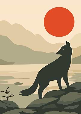 Wolf howling at the sun