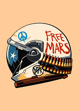 Retro Space Helmet with 'Free Mars' and Ammo
