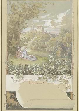 Couple picnicking with castle in background