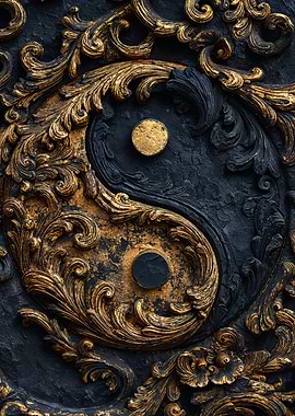 Golden Yin Yang Stone Relief