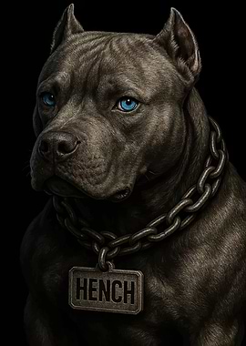 Pitbull with blue eyes and chain