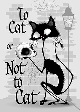 Black cat holding a skull Hamlet Parody