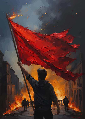 Revolutionary Flag in Burning City