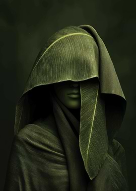 Mysterious Figure in Green Leaves