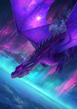 Cosmic Dragon in Aurora Sky