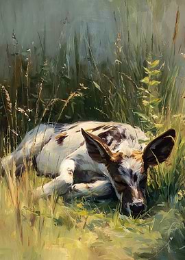 Calf Sleeping in Tall Grass