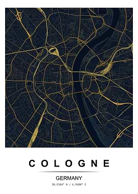 Cologne Germany Map Art