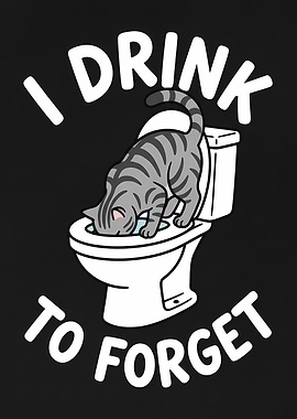 Cat drinking from toilet funny text