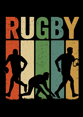 Retro Rugby Players Silhouette