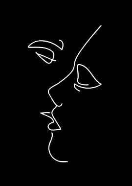 Minimalist Line Art of Two Faces Kissing
