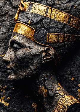 Golden Egyptian Queen Stone Relief