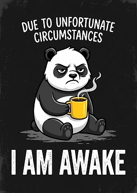 Grumpy Panda Drinks Coffee