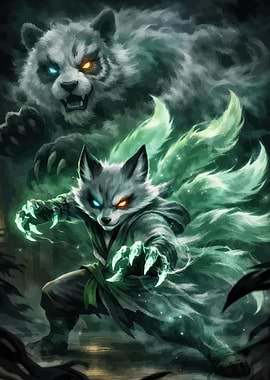Mythical Fox Warrior and Spirit Bear