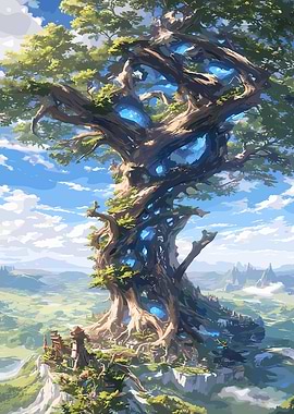 Enchanted World Tree with Glowing Crystals