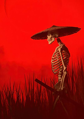 Skeleton Samurai in Red Mist