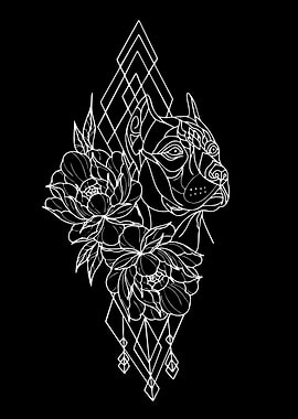 Geometric Pitbull with Flowers
