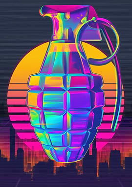 Retro Grenade Sunset Cityscape