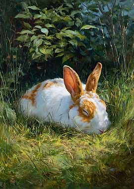 Sleeping Rabbit in Lush Greenery