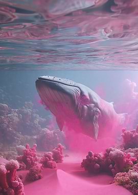 Whale Swimming in Pink Coral Reef