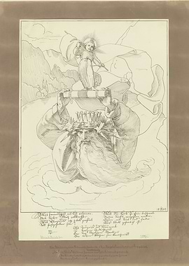 Allegorical scene with child and bearded figure