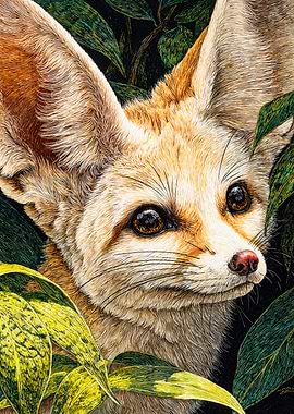Detailed Fennec Fox Tropical Leaves