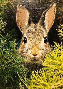 Detailed Rabbit Painting Green Foliage