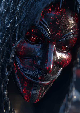 Cyberpunk Mask with Red Digital Pattern