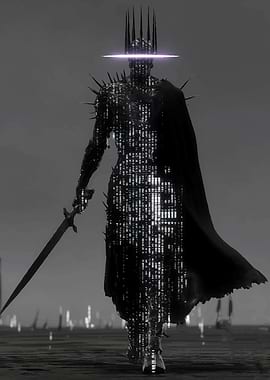 Digital Warrior with Crown and Sword