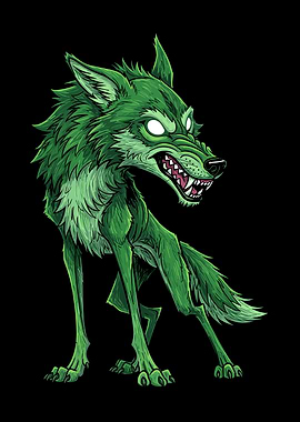 Green Wolf Monster Illustration