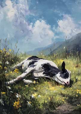 Cow Lying in a Field of Flowers