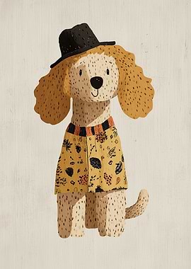 Dog Wearing a Hat and Shirt