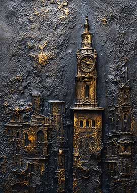 Golden City Clock Stone Relief