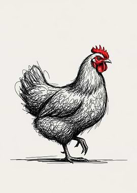 Rooster sketch with red comb