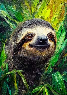 Detailed Sloth Painting Jungle Leaves