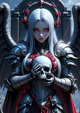 Gothic Angel Holding a Skull