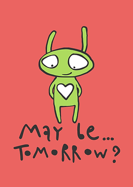 Cute Alien with Heart and Text