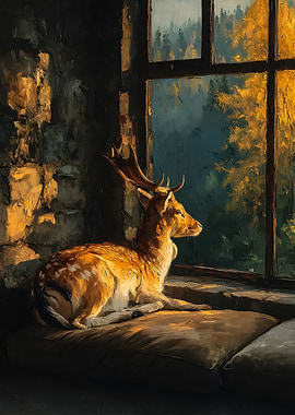 Deer looking out a window
