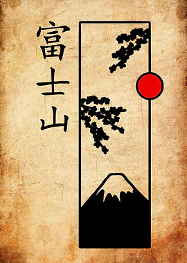 Japanese Mount Fuji and Cherry Blossoms