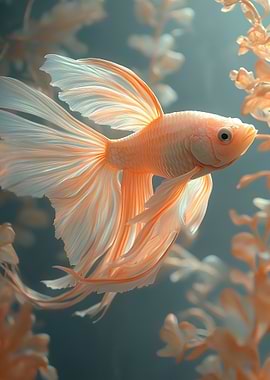 Orange Betta Fish with Flowing Fins