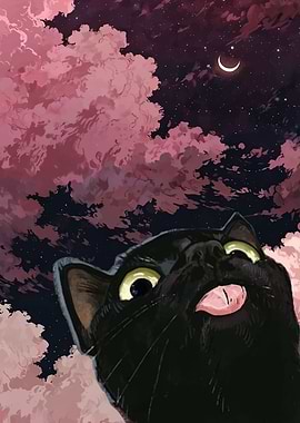 Black Cat in Pink Clouds