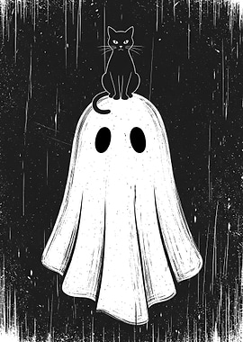 Black Cat on Ghost Illustration