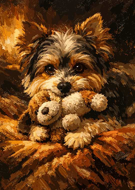 Yorkshire Terrier Puppy Poster, Cute Dog Painting Wall Art, Cozy Pet Portrait Print