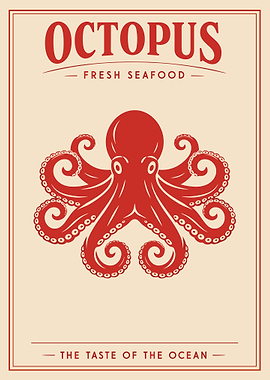 Vintage Octopus Poster, Retro Seafood Wall Art, Ocean Illustration Print